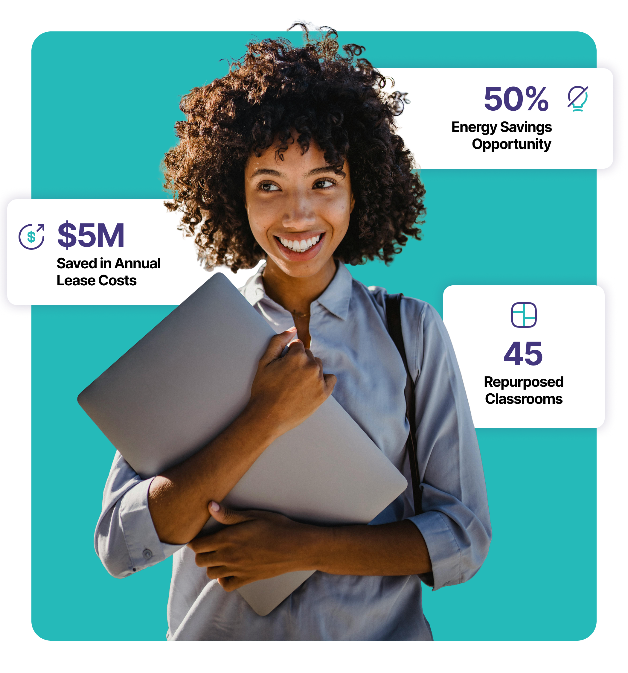 University administrator with case study results showing campus space utilization   metrics and operational improvements