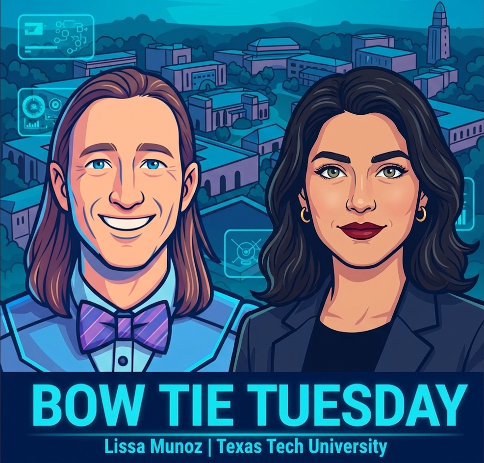 Bow Tie Tuesday title card: Aaron Benz and Lissa Munoz of Texas Tech University